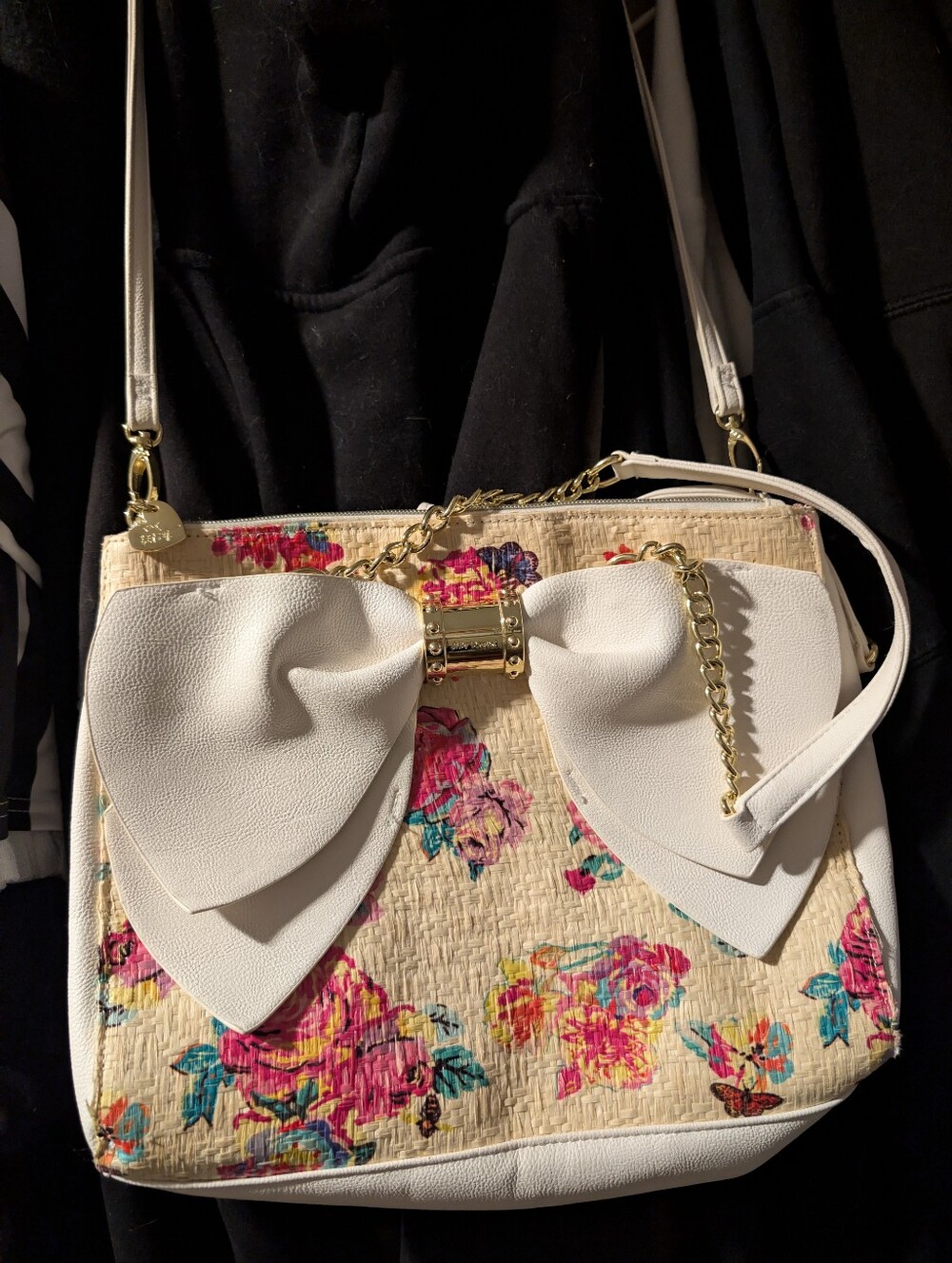 Betsey Johnson White Floral Bow Crossbody Bag